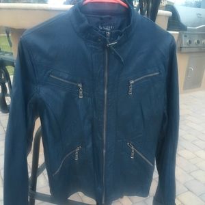 Navy blue leather jacket